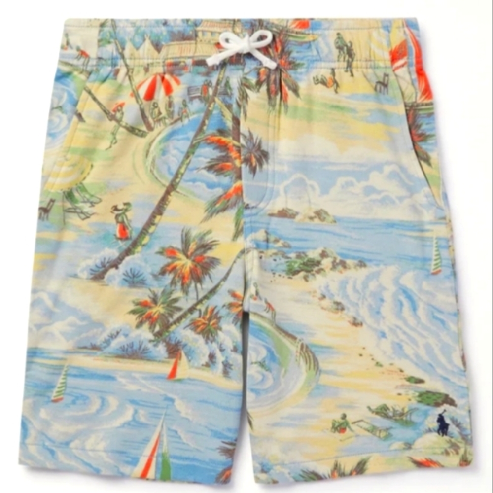 Polo Ralph Lauren Kids Logo-Embroidered Printed Drawstring Shorts, Large, Blue.